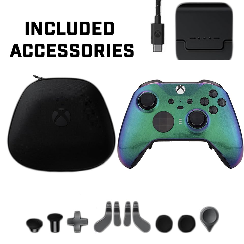 Custom Controllerzz Elite Series 2 Controller Compatible With Xbox One, Xbox Series S and Xbox Series X (Green & Purple Chameleon) - color: Green & Purple Chameleon