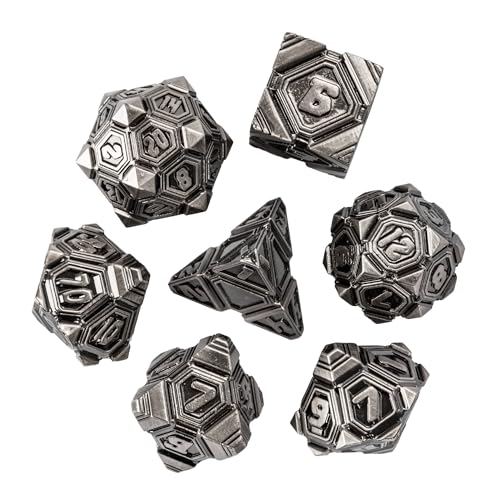 Metal UFO Dice Set, 7 Die Metal Polyhedral Dice Set for DND Dungeons and Dragons Role Playing Games,with Skull Bag.(Ancient Nickel) - color: Ancient Nickel