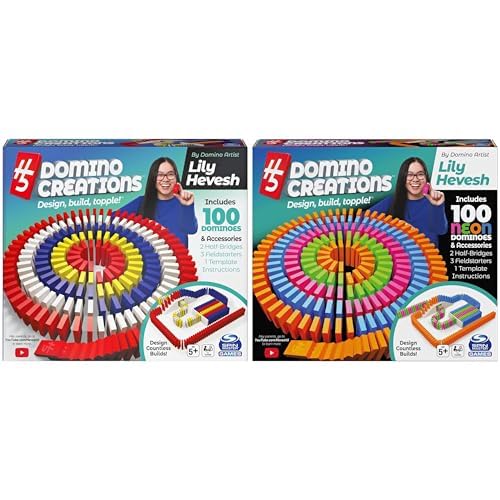 Spin Master Games Lily Hevesh H5 Domino Creations Bundle - Classic 100-Piece Dominoes Set & Neon 100-Piece Dominoes Set with Building Accessories, Ages 5 & Up