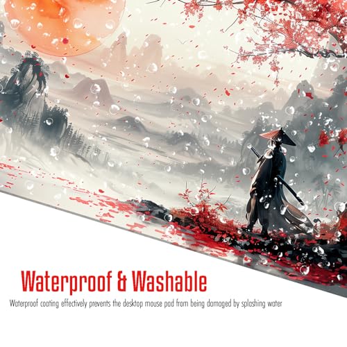Large Japanese Gaming Mouse Pad, White and Red, Premium Non-Slip Anime Desk Pad for Office, Extended XL XXL Mouse Mat and Laptop Pad, Waterproof and Stiched Edges 31.5 x 15.7 in (sam1) - color: White, Red