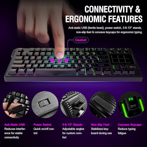 K1 Pro Macro Keyboard, Wired Only Full-Key Programmable On-Board Keypad, Custom Gaming Streaming Mechanical Keyboards with Screen & Knob, Gasket, RGB Backlit, Hot Swappable Shortcut Pad - color: Black