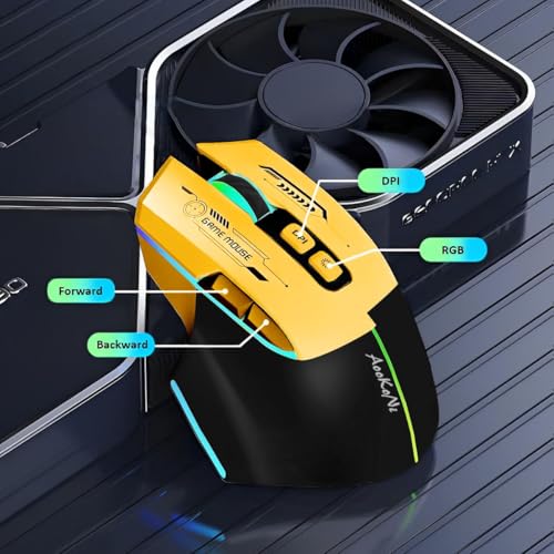 Wireless Mouse,Rechargeable Mouse, Ergonomic Mouse with 4 Adjustable DPI up to 2400, RGB Breathing Lights, Compatible with Laptop, Chromebook, PC, Desktop, Mac, Notebook (Yellow)