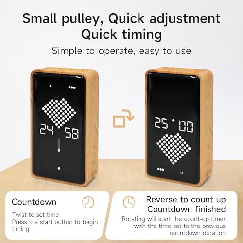 Visual Timer, Rechargeable Digital Hourglass Timer with LED Display | Large display, magnetic back and adjustable volume for classroom, kitchen, fitness, study and kids learning - color: Wood Grain Finish