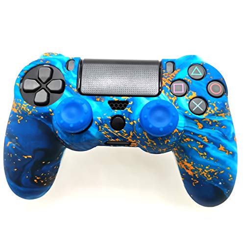 Silicone Skin Cover for Ps4 Controller (1pc Anti-Slip Case, 1 Pair L2 R2 Trigger Extender, 4pcs Thumb Grips,4pcs LED Light Bar Decal) Protector for DualShock PS4/ Slim/Pro Controller (sky blue&yellow) - color: sky blue&yellow