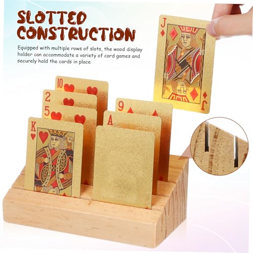 Wooden Card Display Holder Sloped Playing Card Stand Nonslip Base for Easy Access and Viewing for Games and Organizing Decks Rustic Pine Construction