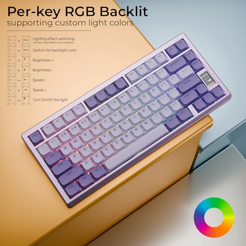 OOCTPK Mechanical Keyboard, Chilkey ND75 LP Wireless Gaming Keyboard with LCD Screen, Bluetooth 5.3/2.4G/USB-C, Hot Swappable Per-Key RGB Custom, Thin Front, Wrist Rest, Full-Aluminum, PC/Mac Support - color: Purple