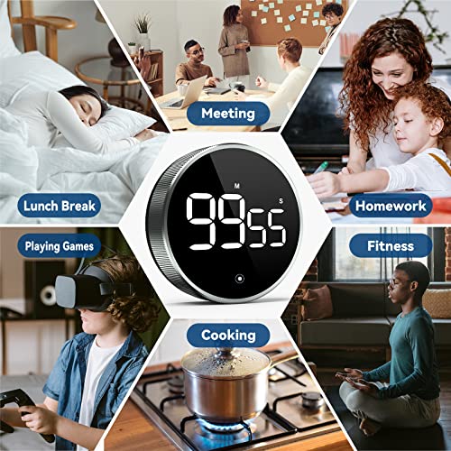 Digital Kitchen Timer, 3.8'' Large LED Display Countdown Countup Timer, Timer for Kids, Classroom Magnetic Timer, Adjustable Volume, Brightness, Easy for Cooking/Study/Office/Exercise (Ridged Knob) - style: Ridged Knob