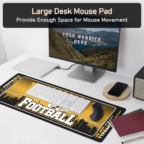 Football Desk Mat, Large Stitched Edges Gaming Mouse Pad, Yellow Black City Design Keyboard Mat for Laptop Computer Desktop - 31.5x12 Inch for Football Fans - color: Yellow Black Football