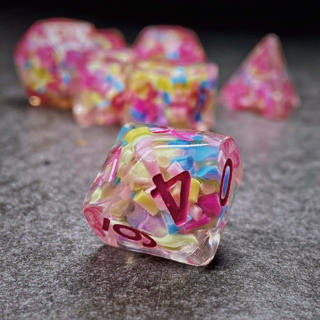 Sage’s Portal Cantrips DND Dice Set - Round Edge Resin 7-PC Polyhedral DND Dice Set for Dungeons and Dragons D&D RPG Tabletop TTRPG (Sprinkles Pink) - color: Sprinkles Pink