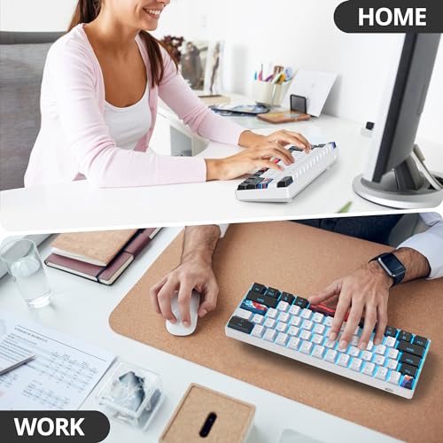 Portable 60% Mechanical Gaming Keyboard, 60 Percent Red Switch LED Backlit, 61 Keys Mini White USB Wired Office Keyboard for Windows Mac Laptop PC (61 Black & White) - color: 61 Black & White/Red Switch