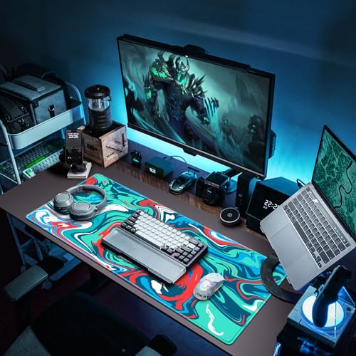 Canjoy Gaming Mouse Pad, Fluid Pattern Mouse Pad 35.4x15.7inch Large Extended Computer Mouse Mat Keyboard Full Desk Mousepad for Gaming, Office, Home - color: Blue-Red Fluid, size: 900*400mm