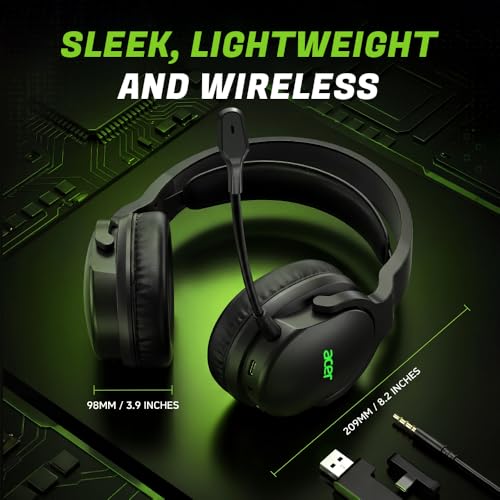 Acer Wireless Gaming Headset for PS5, PC, PS4, Switch, Mac & Laptop, Tri-Mode 2.4GHz Wireless/Bluetooth 5.4/3.5mm Wired, Suspension Headband, 50mm Dynamic Drivers, Detachable ENC Mic, Black