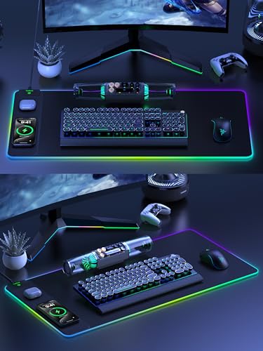 TopMade Wireless Charging Mouse Pad, RGB Gaming Mousepad Home Office Desk Pad, 31.5” x 15.8” XXL Large Desk Mat, Waterproof Keyboard Pad, Black (Includes 20W PD Power Adapter & 6.56ft Woven Cable) - color: Upgraded Rgb - Black With Adapter