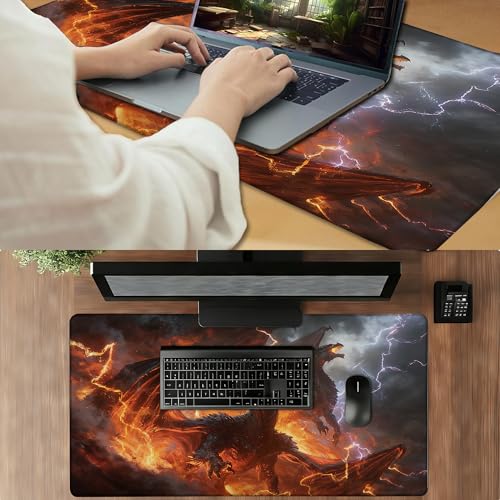 MTG Playmat TCG Card Game Mat Magic The Gathering Play Mat 24x14 Inch - color: Elemental Dragon Rage