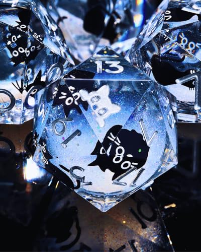Froggod 싱글 리퀴드 코어 캣 D20 주사위 - DND, RPG, 테이블 탑 게임용 22mm 샤프 엣지 롤 플레잉 주사위 - 20면 레진 D&D 주사위, 캐서드 각인(캣 헤드 화이트) - color: 캣 헤드 화이트