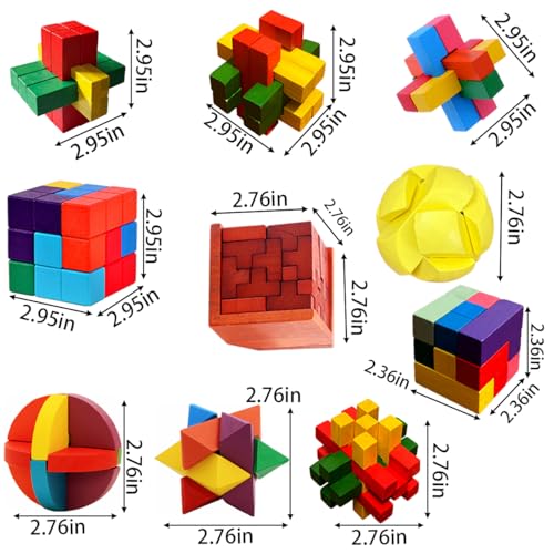 18 Pack Large Wooden Brain Teaser Puzzles Wooden Burr Puzzles Brain Teaser Puzzle with Gift Packing Box Magic Puzzle Games Toys Stocking Stuffers Party Favors for Kids and Adults (Colorful Wood) - style: Colorful Wood