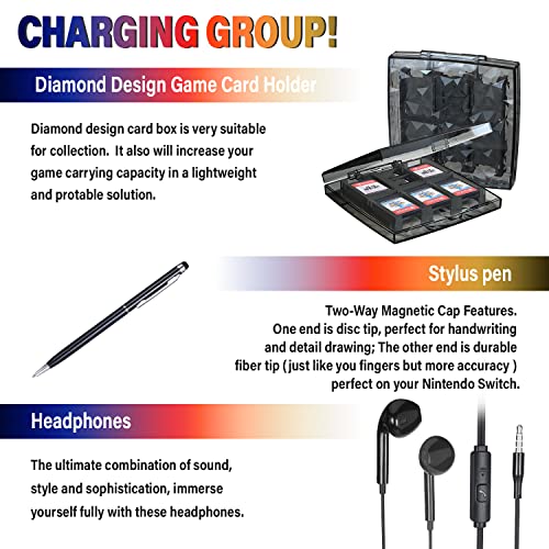 Deruitu Switch Accessories Bundle Compatible with Nintendo Switch, Kit with Carrying Case, Screen Protector, Compact Playstand, Game Case, Joystick Cap, Charging Dock,Steering Wheel, (18 in 1) - color: Black