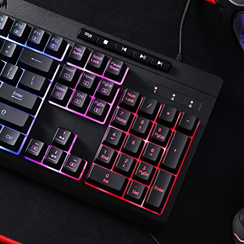 Redragon K512 Shiva RGB Backlit Membrane Gaming Keyboard with Multimedia Keys, Quiet Mechanical Feeling Keyboard, 6 Extra On-Board Macro Keys, Dedicated Media Control, Detachable Wrist Rest - color: Black