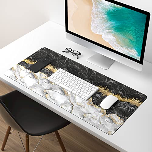 Extended Gaming Mouse Pad, XXL Large Mouse Mat 30 x 14 Inch, Big Computer Keyboard Mousepad, Waterproof Desk Pad with Stitched Edges and Non-Slip Base for Office Gaming, Black Cracked Marble - color: Black Cracked Marble