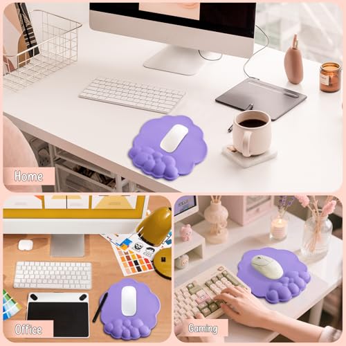 Mouse Pad Wrist Support, Cloud Mousepad with Memory Foam Wrist Rest, Non-Slip PU Base Gaming Leather Surface Mouse Pad for Home Office Laptop, Purple - color: Purple