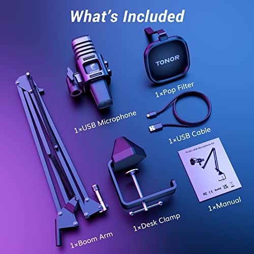 TONOR USB Gaming Microphone, RGB Streaming Microfono Set, PC Podcast Recording Computer Mic for PS4/5, Discord, Twitch, Cardioid Condenser Mic with Adjustable Boom Arm Stand TC30S+