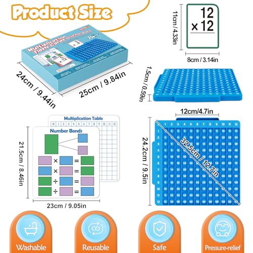 Torlam Multiplication Flash Cards + Math Board, Time Table Chart Flashcards for Kids Ages 6-12, 3rd-6th Grade Classroom Must-Have - style: Multiplication Flash Cards + Math Board