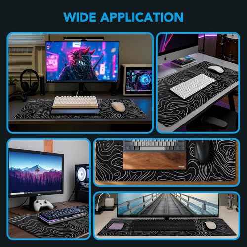 Large Mouse Pad, Waterproof Gaming Mousepad with Non-Slip Rubber Base, Stitched Edges, XXL Computer Long Keyboard Mouse Mat for Gamer, Office & Home, 31.5" x 15.7", Black White Lines - color: Black White Lines, size: 31.5L x 15.7W inches