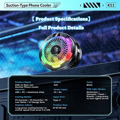 Magnetic Phone Cooler for Gaming, Cell iPhone Cooling Fan Hot Weather, Portable RGB Mobile Enfriador para Celular Case, Ventilador para Telefono ipad Keep Phone Cool, for iPhone/Android Series Phone