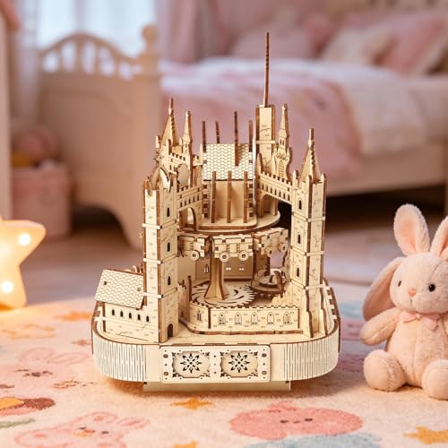 3D Wooden Puzzles for Adults, DIY Magic Castle Model Building Kit w/Music | 149Pcs Creative Craft & Model Kits for Adults, DIY Assembly Puzzle Desk Decor, Holiday Gift for Xmas, Teens Men 14+ - style: Music Magic Castle