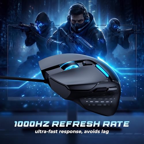 Uineer Wired Gaming Mouse, 7200 DPI, 6 Programmable Buttons, RGB Lighting | 6 programmable buttons, adjustable 7200 DPI, RGB lighting and quiet clicks for work or gaming.