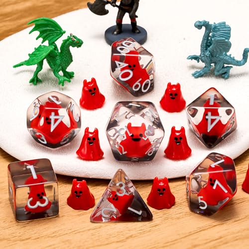 Polyhedral D&D Dice Red Sprite Dice,Resin DND Dice Set for Dungeons and Dragons MTG RPG Board Games - color: Red Sprite