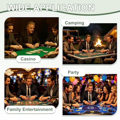 DTGN Portable Poker Table Mat, 47" x 24" Non-Slip Foldable Rubber Poker Mat, Noise Reduction Table Top with Polyester Storage Bag for Tabletop Games Home Games Night, Dark Blue - size: 47" x 24"