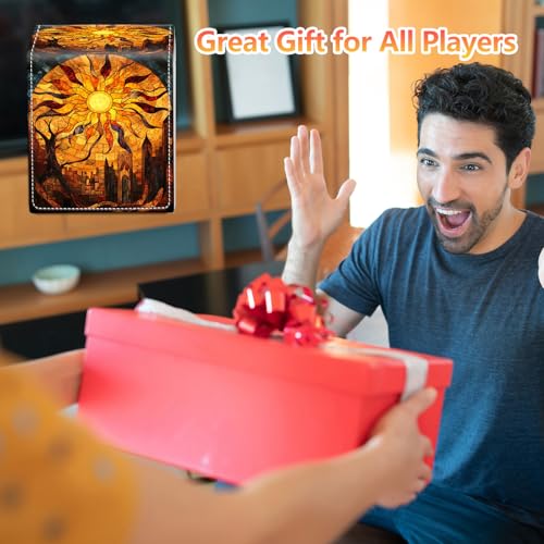 Card Deck Box, Card Storage Box Fits 100+ Single Sleeved Cards, Large Capacity PU Leather Card Storage Box with Strong Magnet for Magic Commander TCG/CCG, Magic Sun - color: Magic Sun
