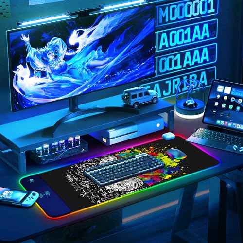 ToLuLu RGB Gaming Wireless Charging Mouse Pad, 7.5/10/15W 10 Light Modes LED Mouse Pad Computer Keyboard Mat Mousepad, 800x300x4MM Extended Large Desk Mat for Gaming, MacBook, Laptop, PC, Human Brain - color: Human Brain