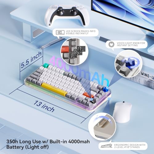 AUSDOM K75pro Wireless Gaming Creamy Keyboard, Tri-Mode BT/2.4G/USB-C Computer Keyboard, RGB Backlit Media Knob Creamy Keyboard (Mixed Color) - color: Mixed Color