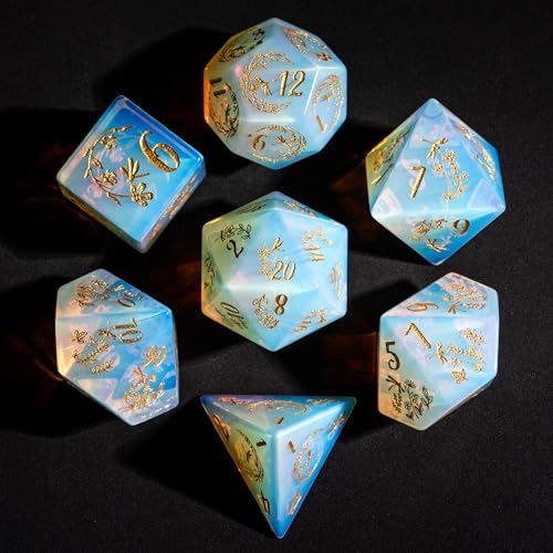 UDIXI Opal Stone DND Dice Dragonfly Gemstone Dice Set D&D for Tabletop Game | Natural Stone, Premium Gift Box, DM Gift, for Dungeons and Dragons Role Playing Games - color: Opal- Dragonfly