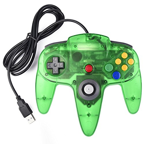 2 Pack Classic N64 Controller, Wired USB PC Game Pad Joystick, Bit USB Wired Game Stick Joy Pad Controller for Windows PC, MAC, Linux, Raspberry Pi 3, Sega Genesis (Clear Green/Clear Red) - color: Clear Green/Clear Red