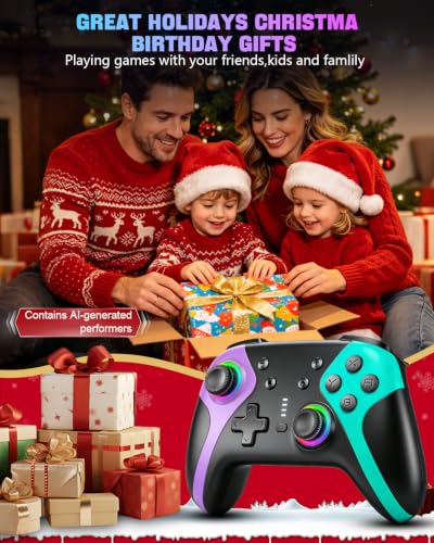 GaloDrmy Wireless Switch Controllers for Nintendo Switch/OLED/Lite/Switch 2 | 1000mAh Rechargeable Switch Pro Controller with 10 Color Light/Hall Effect Joystick/Wake Up/Turbo/Motion Control,Purple&Green - color: Purple & Green