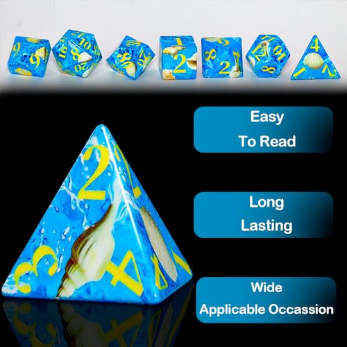 Conch DND Dice Set, 7PCS UV Printed Sharp Edge Acrylic Dice with Metal Gift Box, Lightweight Precision Design for Dungeons & Dragons Players