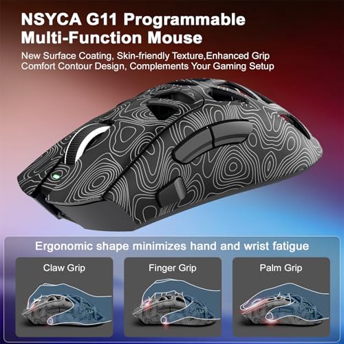 G11 Lightweight Wireless Gaming Mouse for FPS & Competitive Gaming, Tri-Mode Bluetooth 5.1/2.4GHz/USB-C, 22000 DPI RGB Mouse with Programmable Buttons for PC, Laptop & Mac - color: Line Black