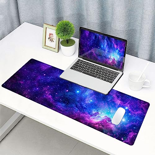 Gaming Large Mouse Pad with Stitched Edges, Purple Galaxy Desk Mat, Extended Keyboard Pad, Non-Slip Rubber Base Desk Pad for Keyboard and Mouse, 31.5X11.8 inch - color: 11 Purple Galaxy