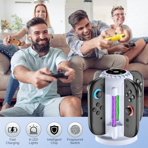 Switch 2 Joycon Charger - Charging Dock for 2025 Nintendo Switch 2 JoyCon Controllers, Magnetic & Bubble LED Light, Fast Charging Station for Nintendo Switch2 Joy-con 2 Controllers Accessories, White - color: White