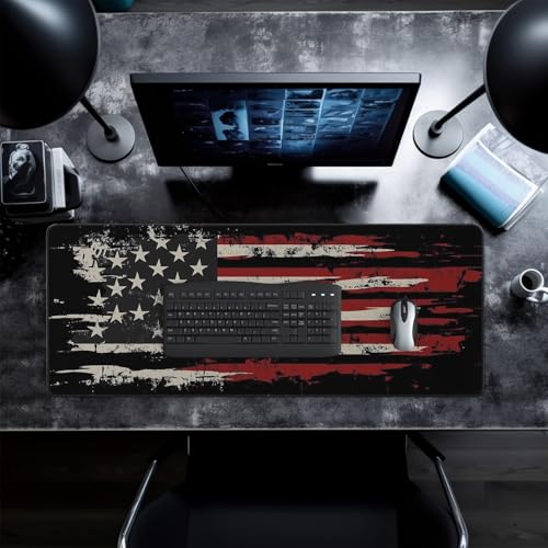 American Flag Mouse Pad Abstract American Mouse Pad 31.5x11.8 Inch Flag Texture Non-Slip Rubber Base Large Mousepad Stitched Edges Keyboard Mouse Mat Desk Pad for Office and Home - color: American Flag