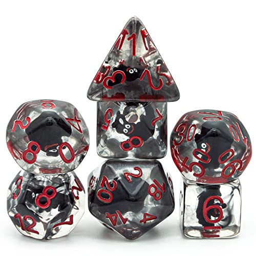 Cusdie 7-Die Dice DND, Polyhedral Dice Set Filled with Animal, for Halloween Role Playing Game D&D Dice(Bat) - color: Black Bat
