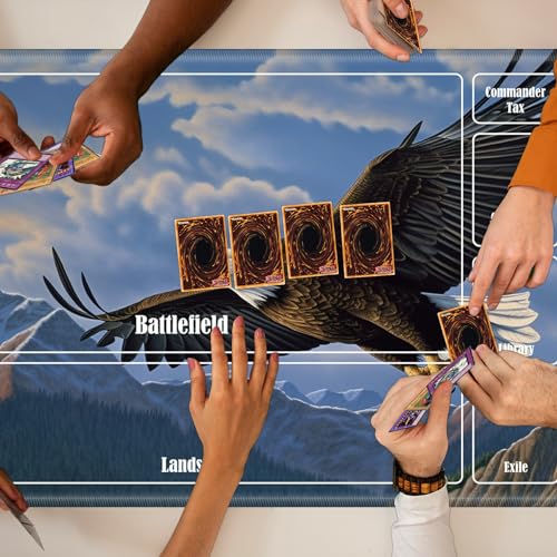 Board Game Mat TCG Playmat Plus 50 Pcs Card Sleeves, 24 x 14 inches Table Mats Games Mousepad with Zones Smooth Surface for MTG RPG CCG Trading Card Game Play Mats, Eagle Spreads Wings - color: Eagle Spreads Wings, size: Zone 1