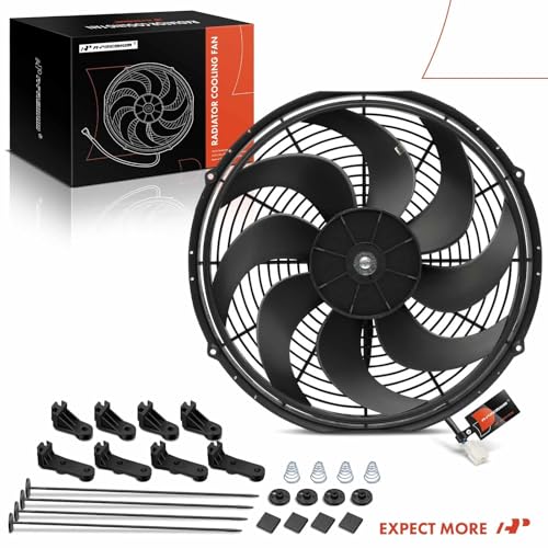 A-Premium 16'' 16 inch Slim Universal Electric Cooling Fan Assembly | 2300 m3/h, 12V 120W Pull Fan with Mount Kit - style: 16 inch