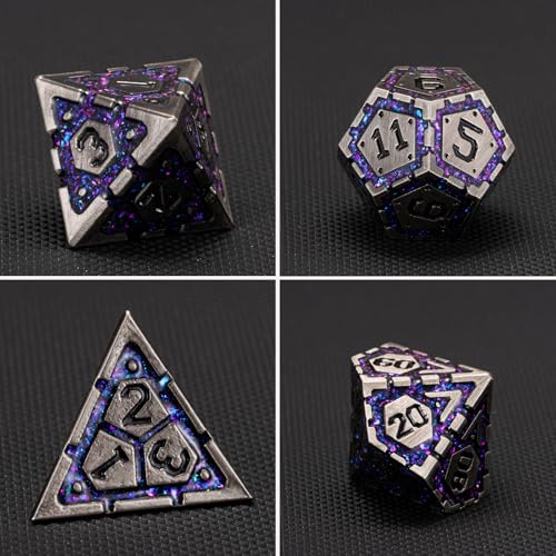 Metal D&D Dice Set, Polyhedral Metallic Dice with Cracks for Dungeons and Dragons RPG TTRPG DND 7-Die Set with Gift Case - color: Ancient Nickel Purple