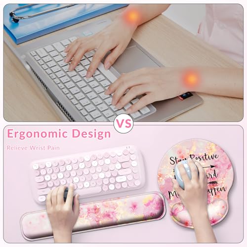 Large Mouse Pad and Keyboard Wrist Rest + Desk Mat Set,Full Long Mouse Pads for Desk Accessories with Memory Foam Gel Pink Mousepad for Women Computer Desktop Office Work-Pink & Black Slogan | Ergonomic,Pain Relief, 4-in-1 Large Big Mousepad Computer Mats