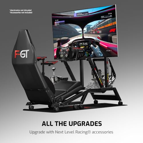 Next Level Racing F-GT Racing Simulator Cockpit. Formula and GT racing simulator cockpit compatible with Thrustmaster, Fanatec, Moza Racing on PC, Xbox and PS