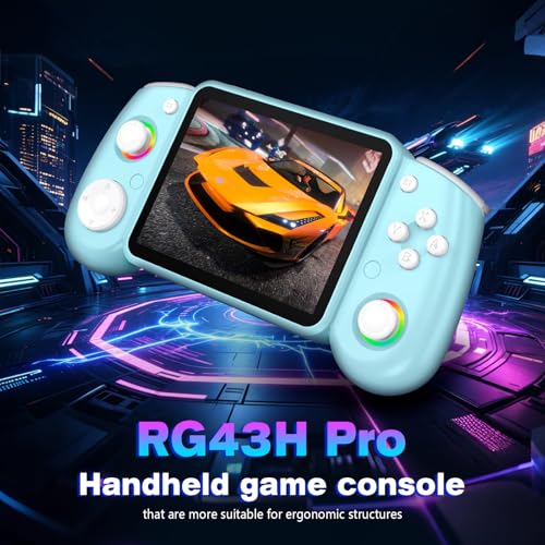 RG43H Pro Retro Handheld Game Console, 4.3 Inch Retro Gaming Console with 4000mAh Battery, RK3562 Opensource Hand Held Games Console, EmuELEC&RGBOX Dual Systems Video Console, HDMI TV Output,Baby Blue - color: Baby Blue